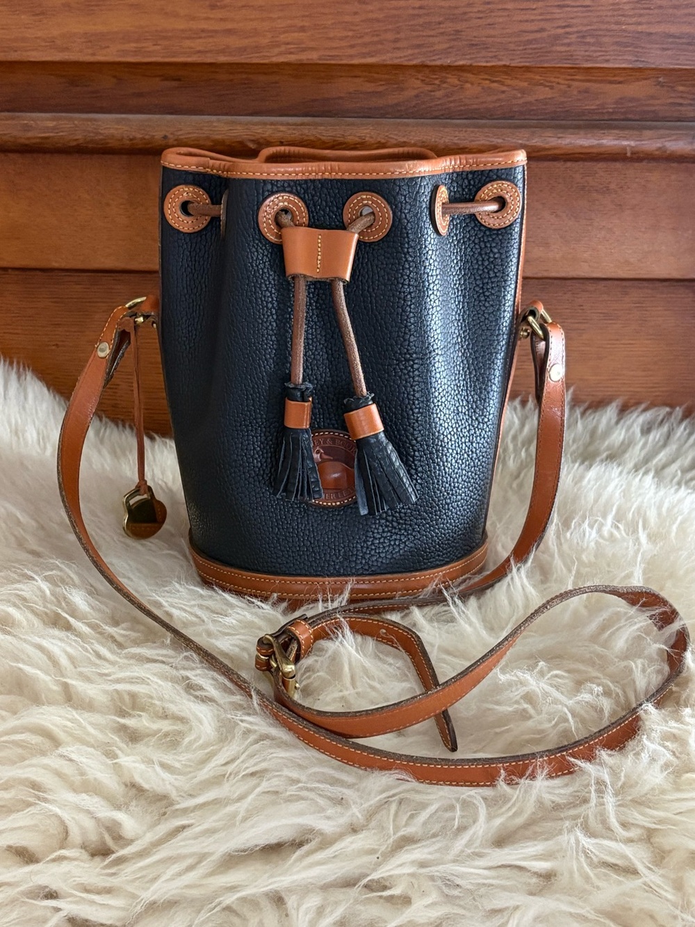 Dooney & Bourke Mini Bucket Bag Vintage 90’s Black and Tan Leather